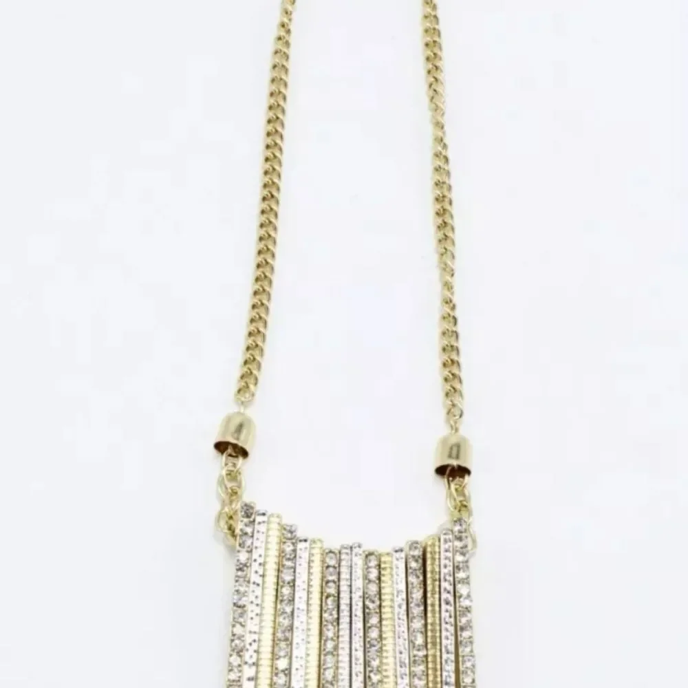 Gold & Silver Pave Rhinestone Pendant Necklace by INC. NWT 16.5+3" - Picture 2 of 3